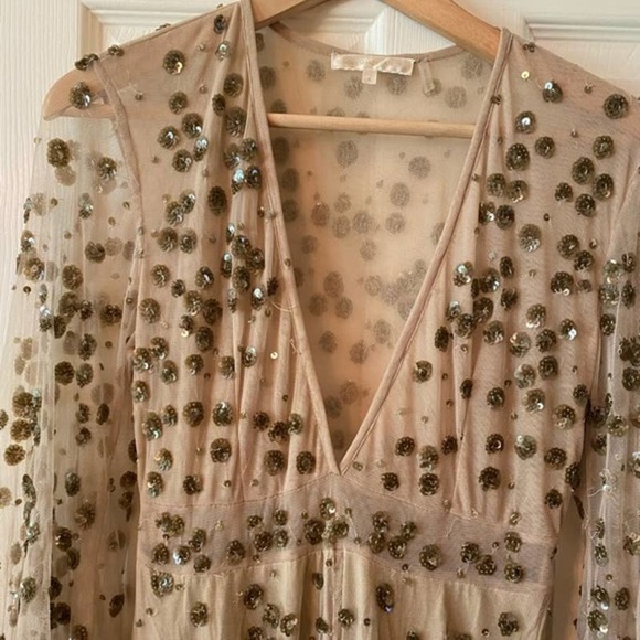 LoveShackFancy Maxi Gown Gold Nude Sequin-Embellished Tulle Janet Dress Sz 0 - Picture 12 of 12